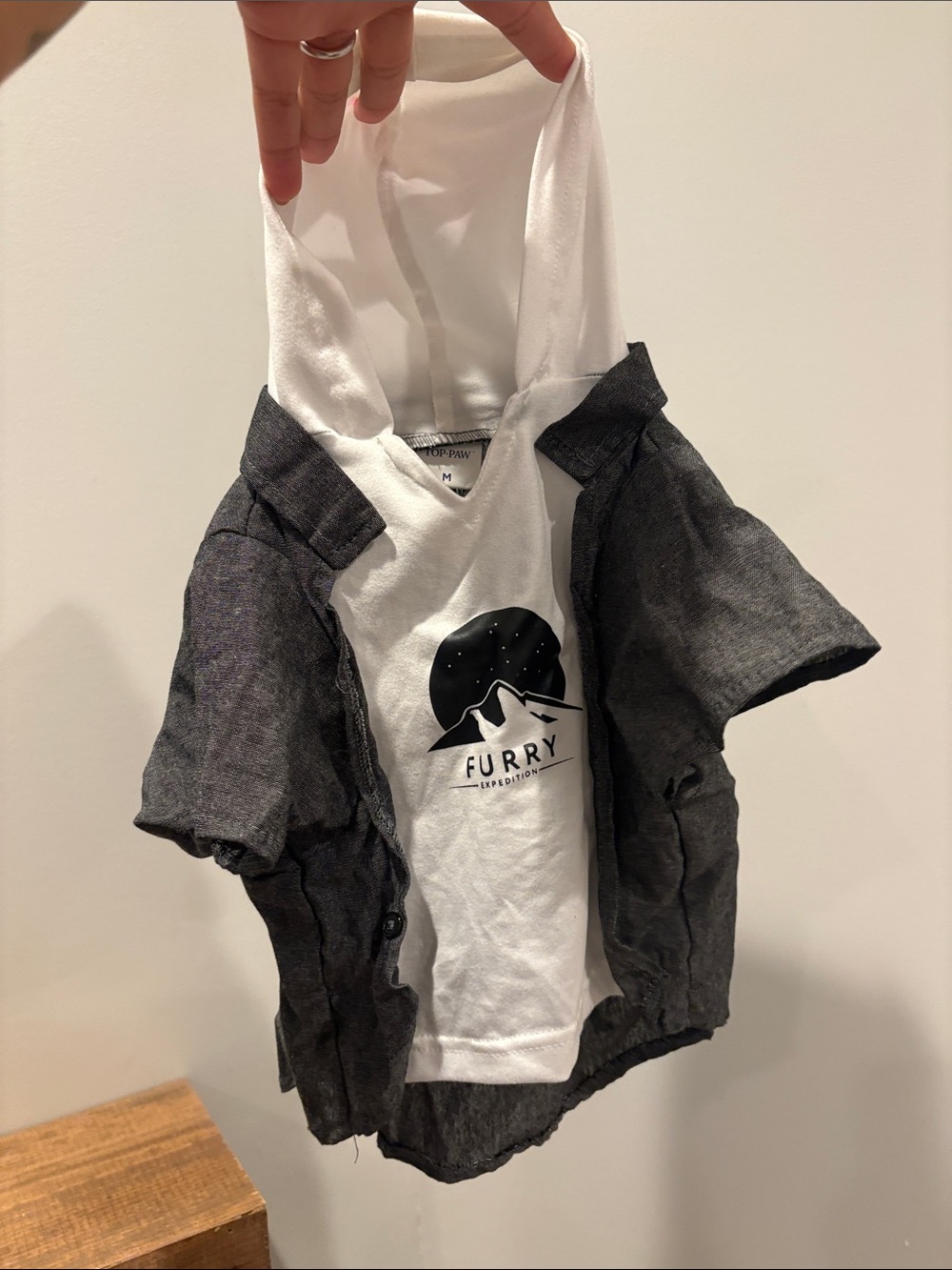 Two-Tone Hooded Pet Dress — White Hood with Charcoal Shirt